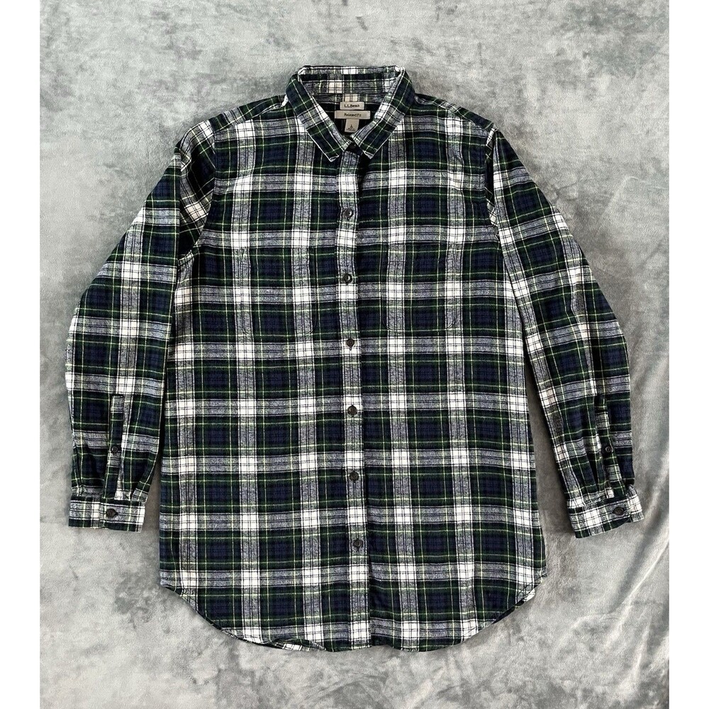 L. L. Bean Flannel Relaxed Fit Long Sleeve Button Up Tartan Plaid Women’s Size L